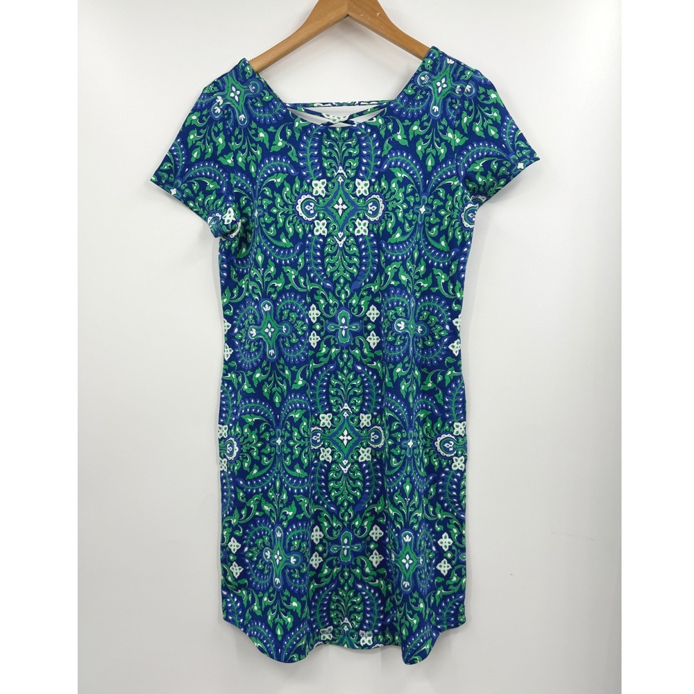 Talbots Petite Blue Green Paisley Print Short Sleeve‎ Dress Medium P